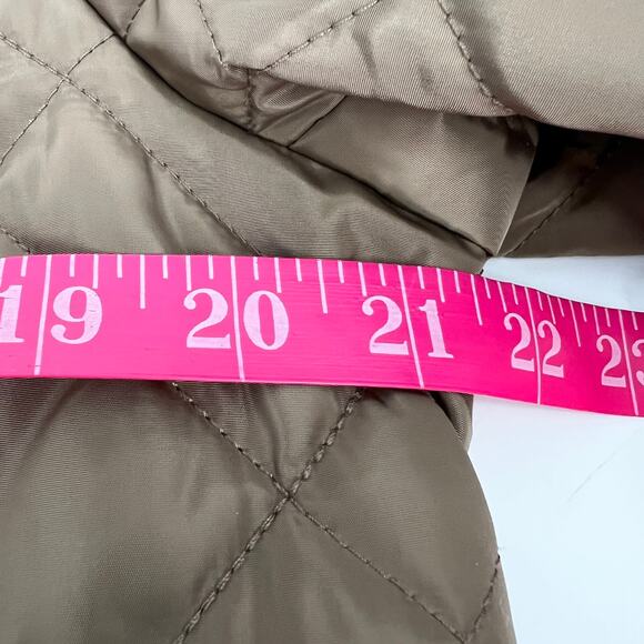 Lauren Ralph Lauren Quilted Jacket Women Large Logo Tan Puffer Faux Leather Trim - Picture 9 of 10